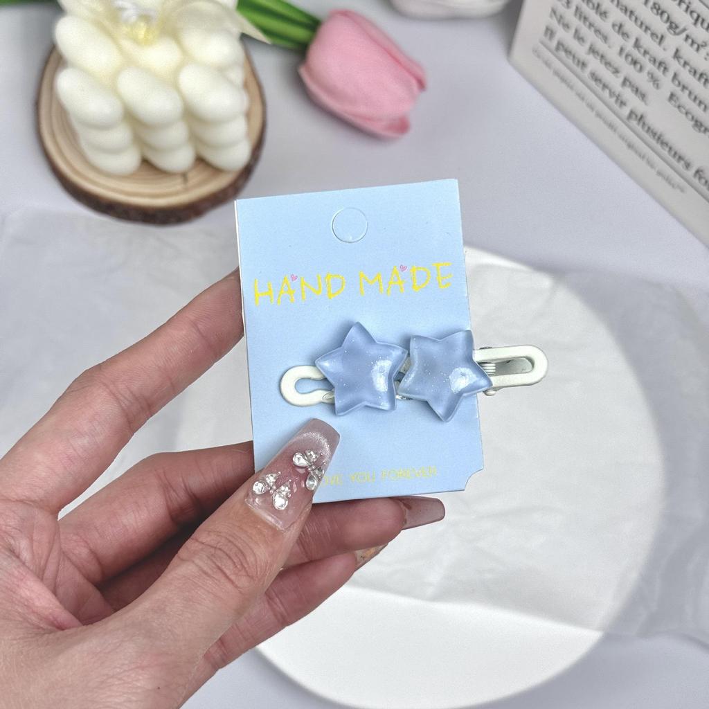 Korean Style Cute Cloud & Little Bear Hair Clips for Kids – Blue Duckbill Side Bangs, Early Spring Headdress