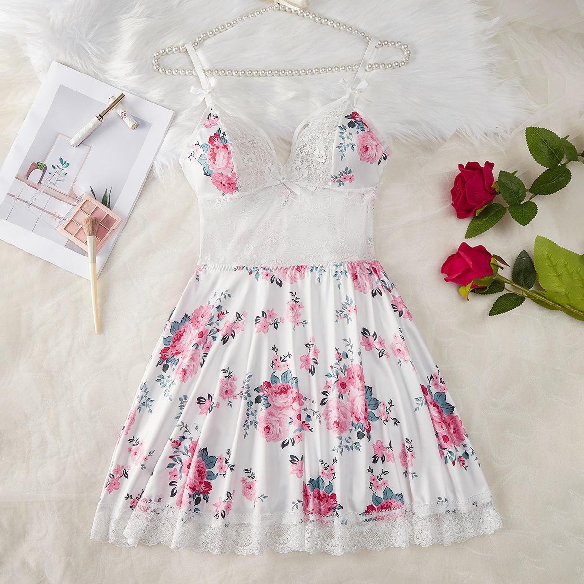 New pastoral suspender women s nightdress, hot lace perspective suspender skirt S