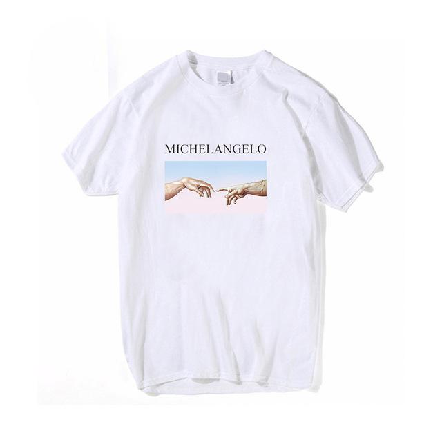 2023 New Women T Shirts Michelangelo Print Short Sleeve Harajuku Round Neck Casual Soft Anime Graphic Female Oversized Clothing