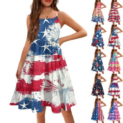 Summer Children's  Girls Sleeveless Cute Princess Casual Independence Day Dress