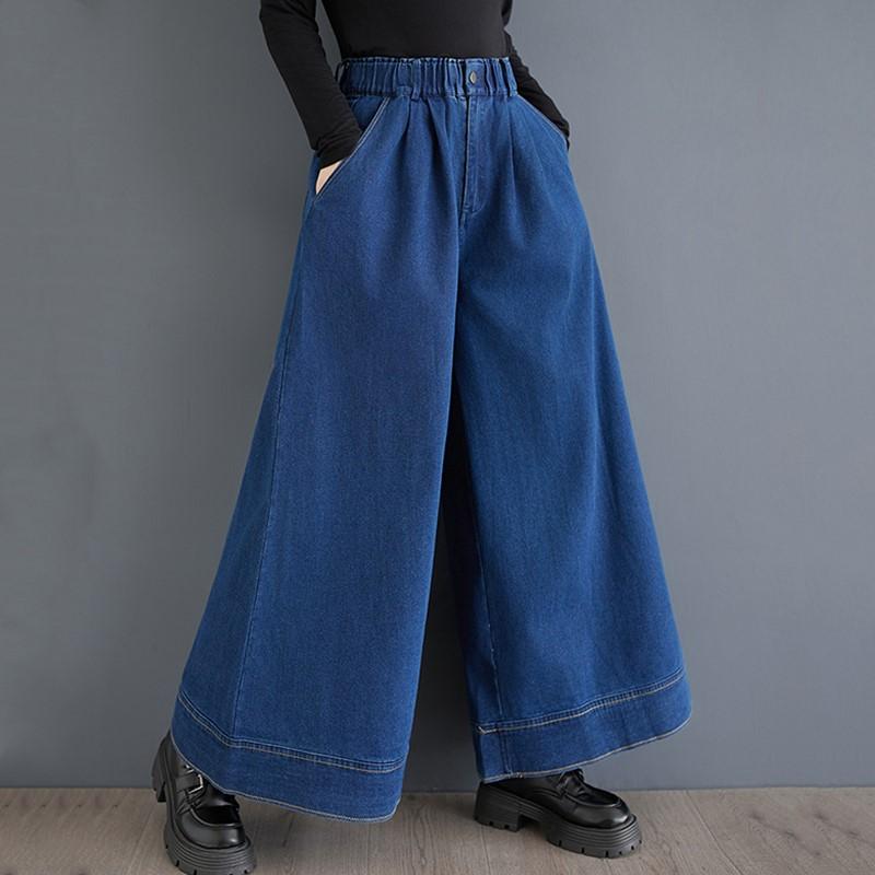 Άνοιξη φθινόπωρο plus size Vintage ψηλόμεσο casual χαλαρό Γυναικείο τζιν παντελόνι με φαρδύ πόδι