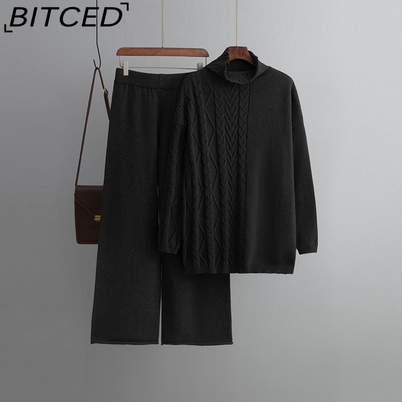 Autumn and Winter Large-sized High-neck Set, Fashionable, Gentle and Laid-back Style Sweater Two-piece Set, Solid Color Knitted