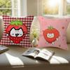 Cute Strawberry Cat   Personalized Pillow Cover Kids Bedroom Wild Party Decor Pillowcase kid Birthday shower Gift