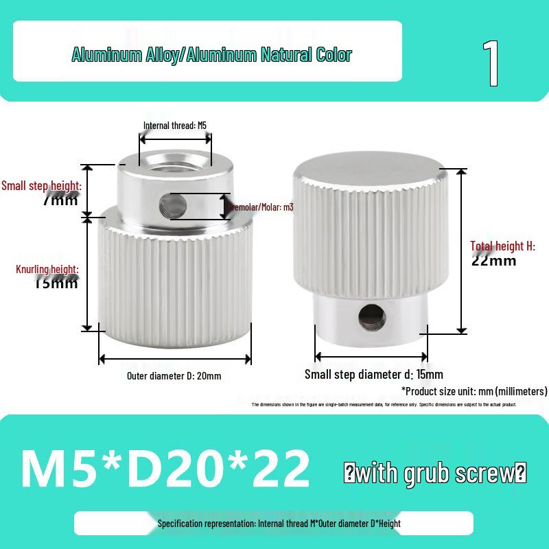 Aluminum Alloy Knurled Handwheel with Side Teeth, Threadless M3-M8, Hand-Tightened Nut
