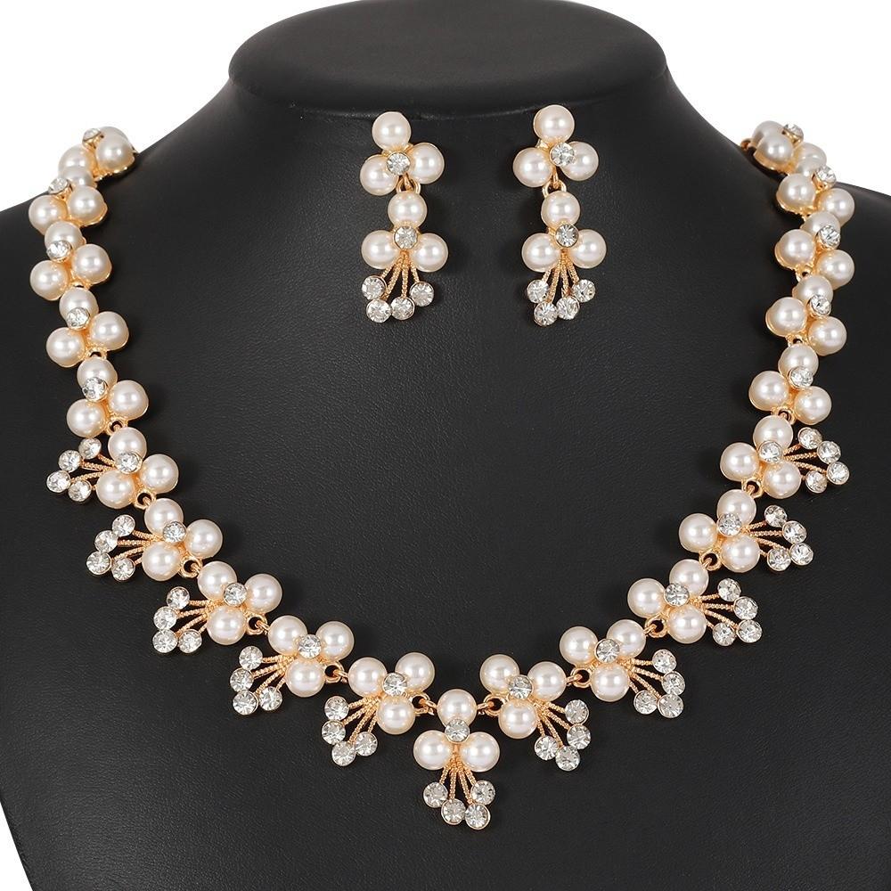 Simulated Pearl Women's Jewelry Set Baroque Statement Rhinestone Jewelry Set Outfit Accessory
