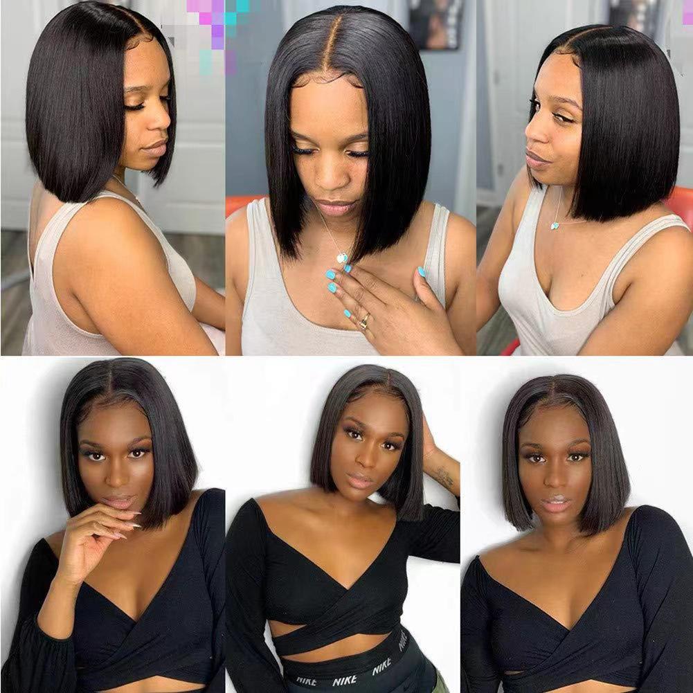 European and American Women's Short Straight Bob Wigs - High Temperature Silk Fiber Hair