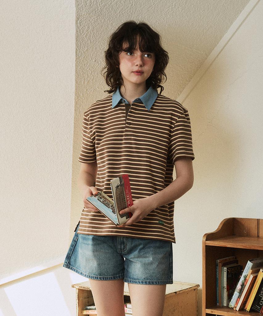 GREENBUTTER Stripe Polo Tee (Brown)