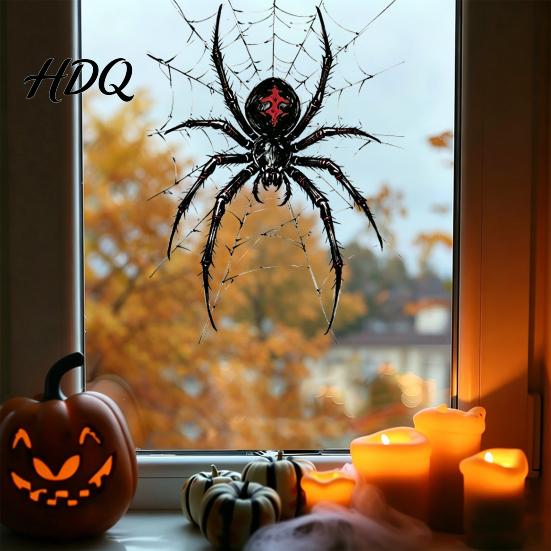 Glass Door Static Clings Halloween Spider Window Clings PVC Waterproof Web Decals Black Wall Decor Removable Spooky Stickers for Indoor Outdoor