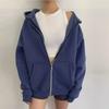 Women's Plain Color Casual Zipper Hooded Cardigan Coat With Pockets