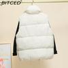 BITCED Autumn/Winter Puffer Jacket with Stand Collar and Zip Fastening Cotton-Filled Waistcoat, Vest, Jacket, or Light Outerwear