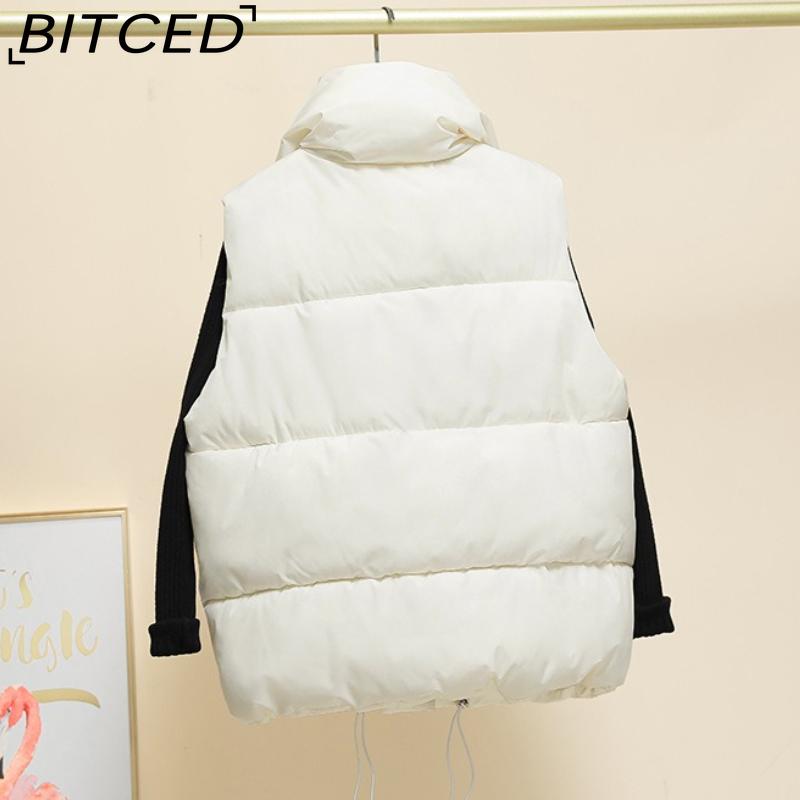 BITCED Autumn/Winter Puffer Jacket with Stand Collar and Zip Fastening Cotton-Filled Waistcoat, Vest, Jacket, or Light Outerwear