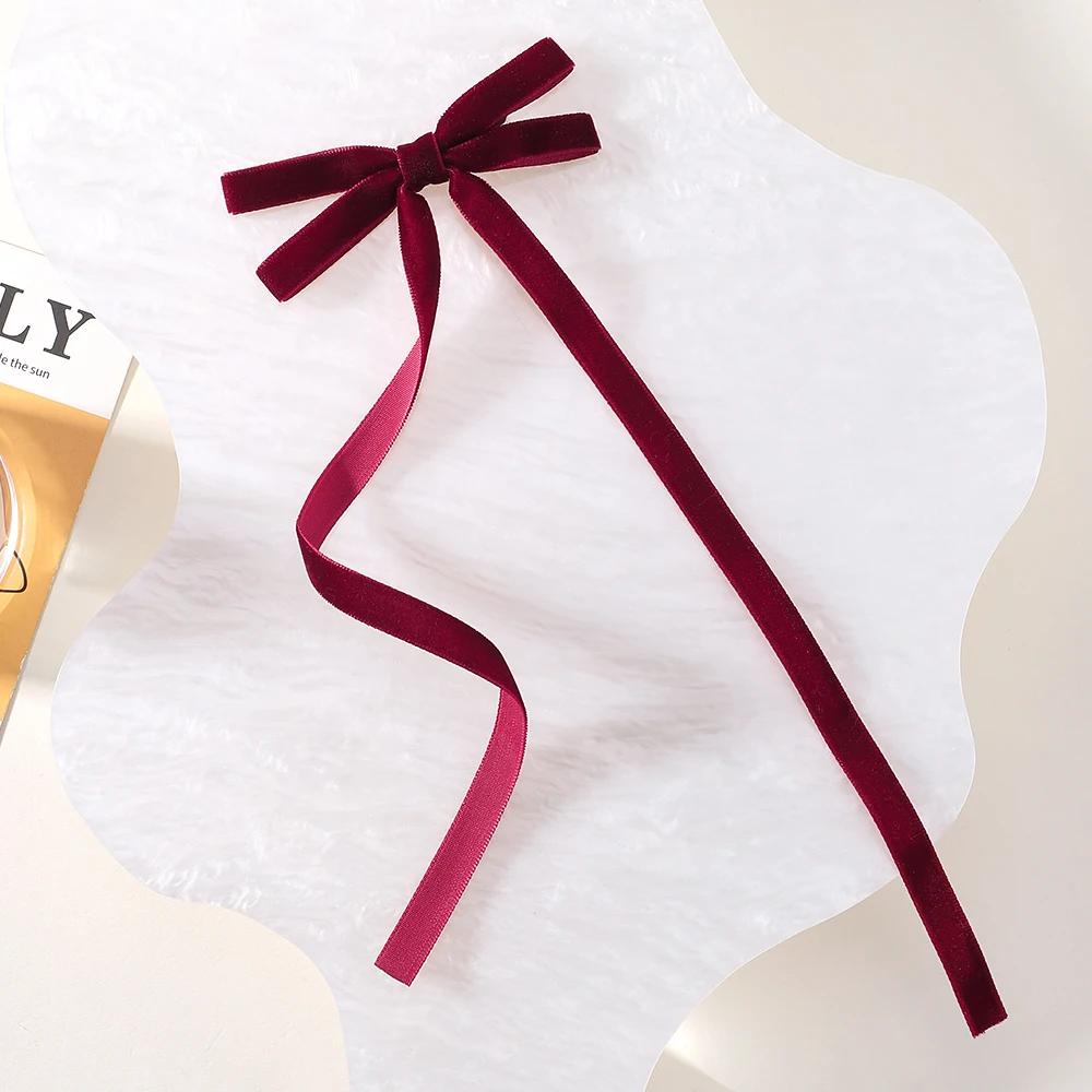 Vintage Big Large Velvet Bow Hairpins Barrettes For Women Girls Wedding Long Ribbon Korean Hair Clip Hairgrip Hair Accessories