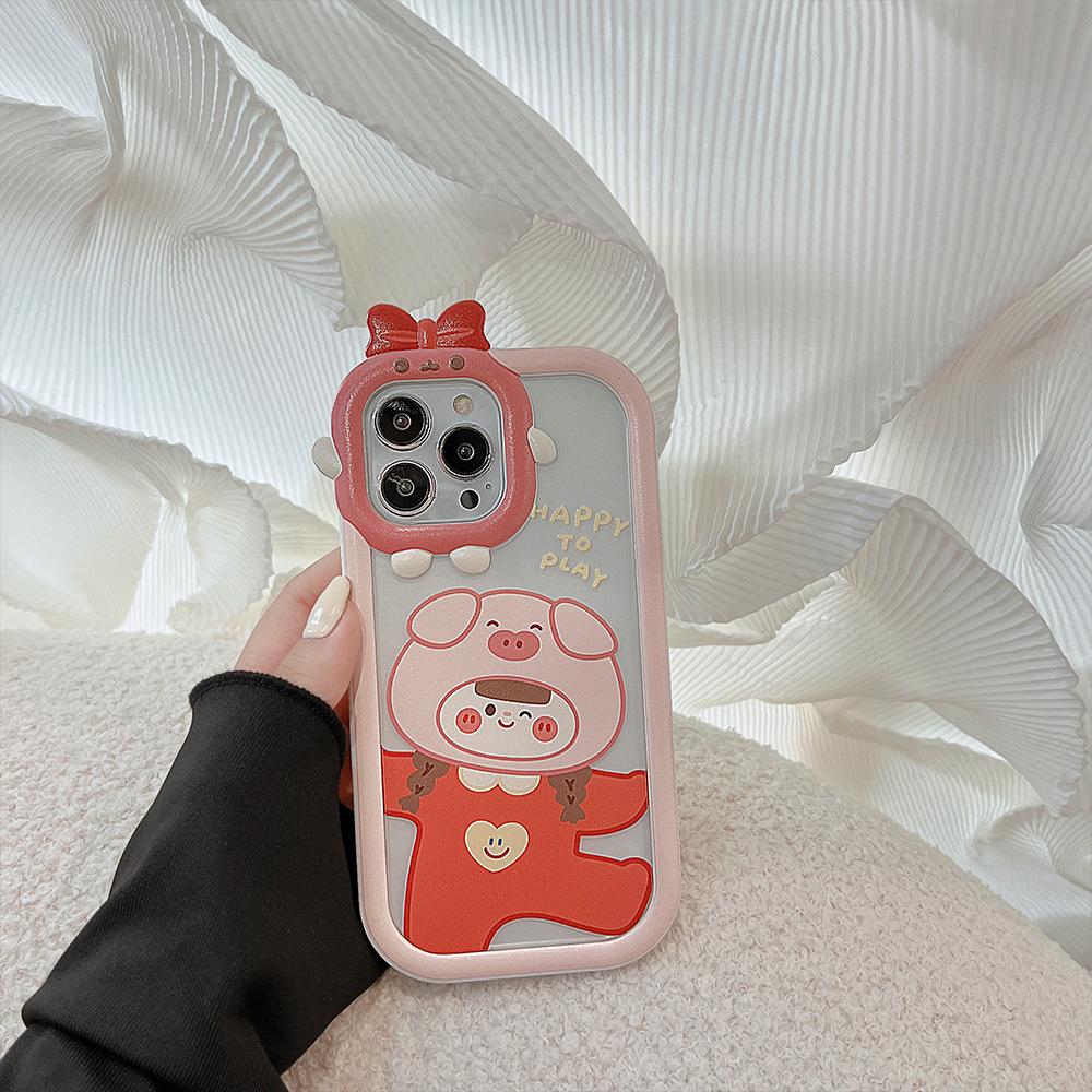 Pink Pig 2 In 1 Protector Capa Shockproof Shell For Iphone 11 12 Promax 14promax Plus 14 13 Pro Max Cute Girl Cartoon Phone Case