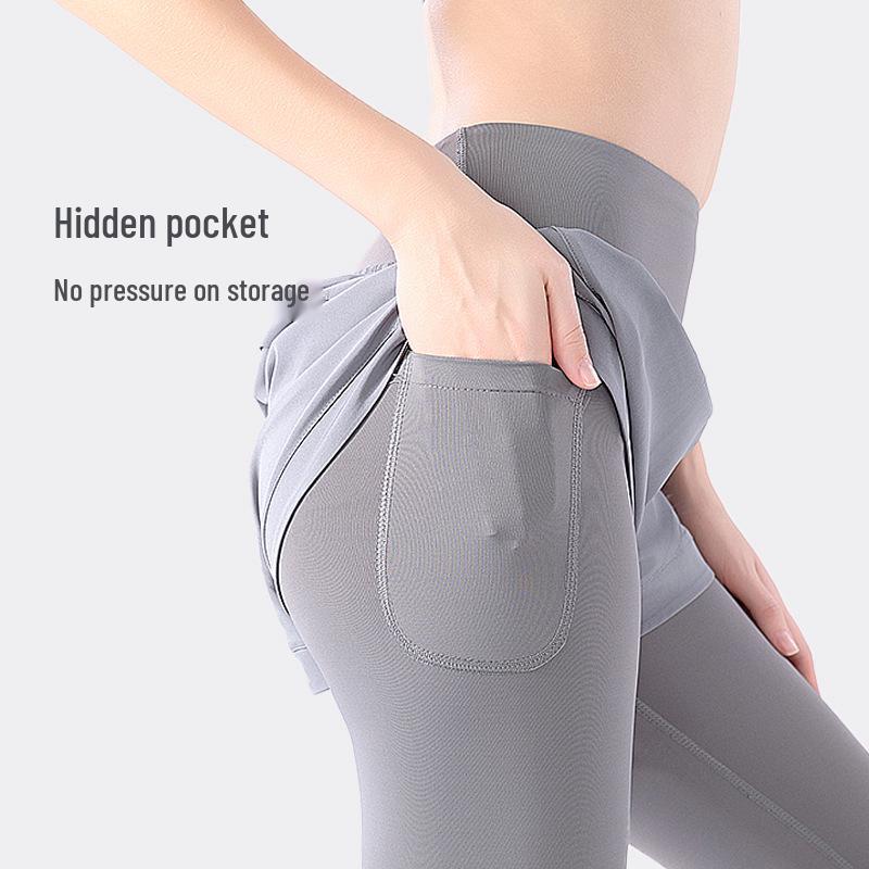 Women's Autumn Style High-Waist Hip-Lifting Yoga Pants - Nude Feeling, Fake Two-Piece Design, Perfect for Running & Fitness