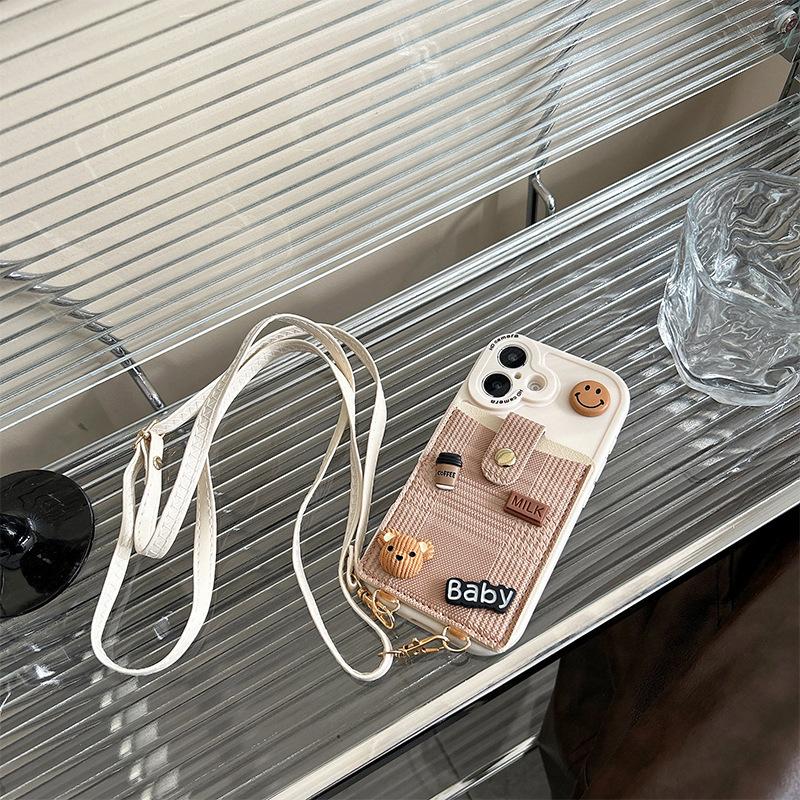 

Coffee Bear Change Bag Card Slot for IPhone 17 Promax Crossbar Rope for Apple 16 Plus All Inclusive For iPhone 17Promax