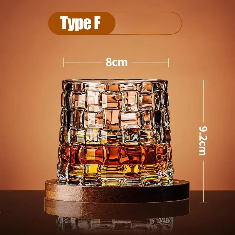 Whiskey Glass with Base Tumbler Crystal Whiskey Glasses Rotating Spinning Wine Brandy Glass Cup Drinkware for Bar Home