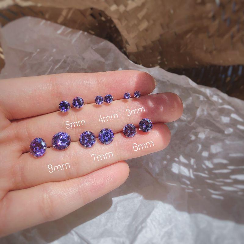 

Серьги-пусеты из стерлингового серебра, очень блестящие, фиолетовые, простые, с цирконом, для мужчин и женщин 3mm single piece