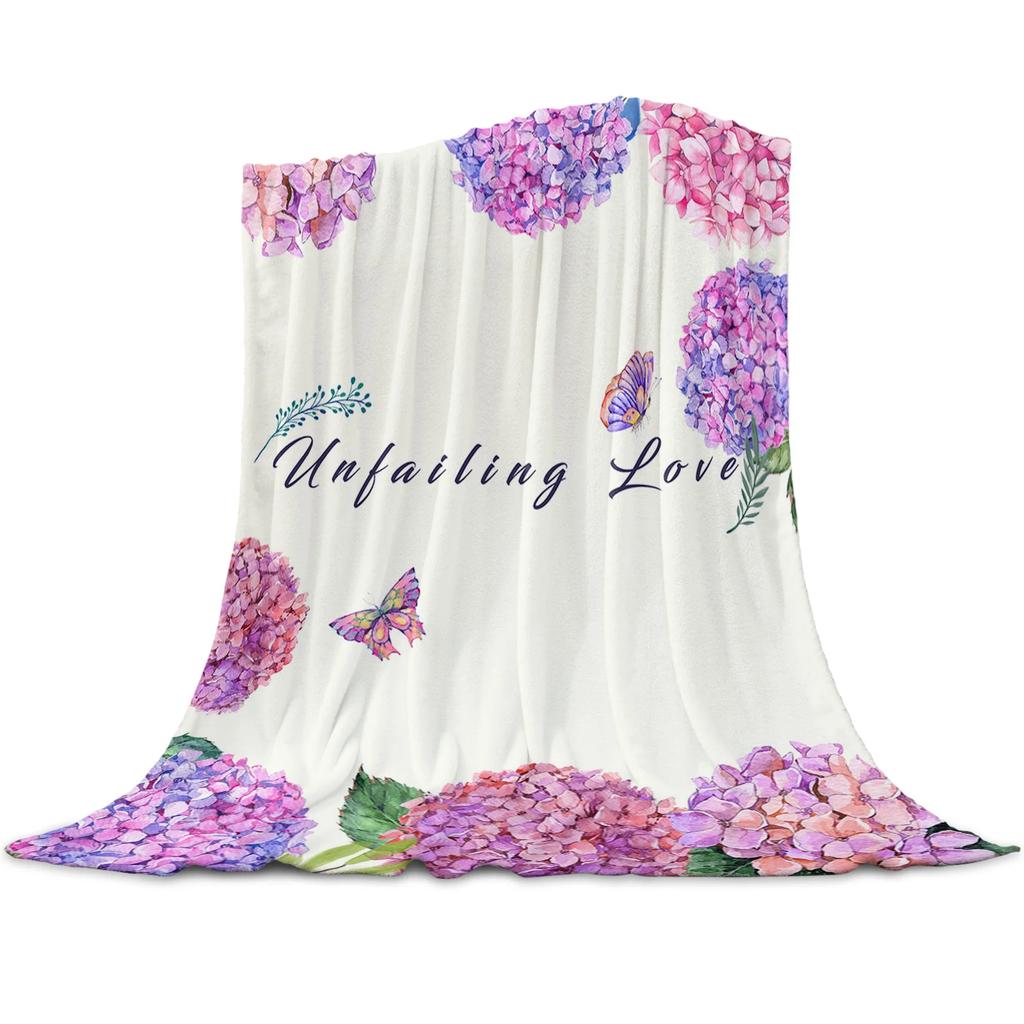 Blue Flower Watercolor Painting Throw Blanket Portable Soft Sofa Blanket Warm Flannel Blanket for Beds Sofa Couch King Full Size