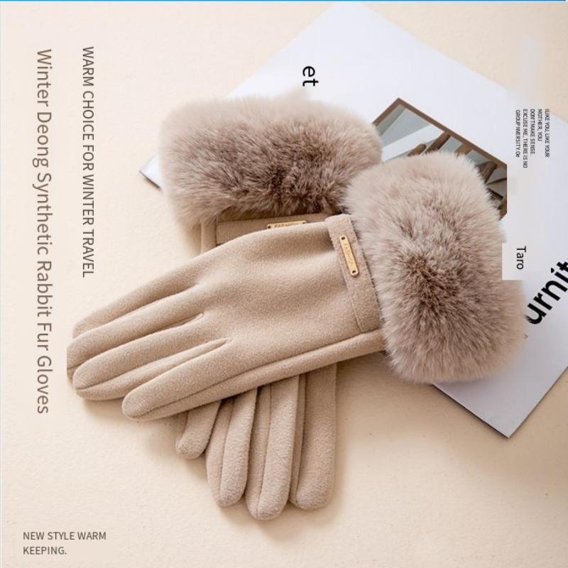 1PAIR gloves women's plush thickened cute windproof plush German plush imitation rabbit plush thick gloves riding warm open