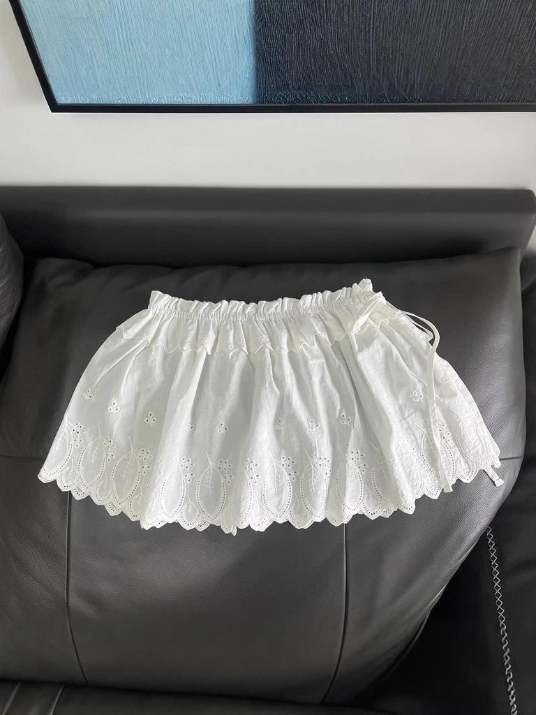 Women's Casual Versatile Sweet Side Tie Layered Cotton Skirt with Embroidered Apron