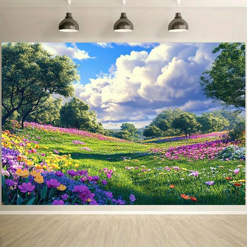 1 piece of gorgeous floral grassland and lush green landscape background cloth  no need for power supply