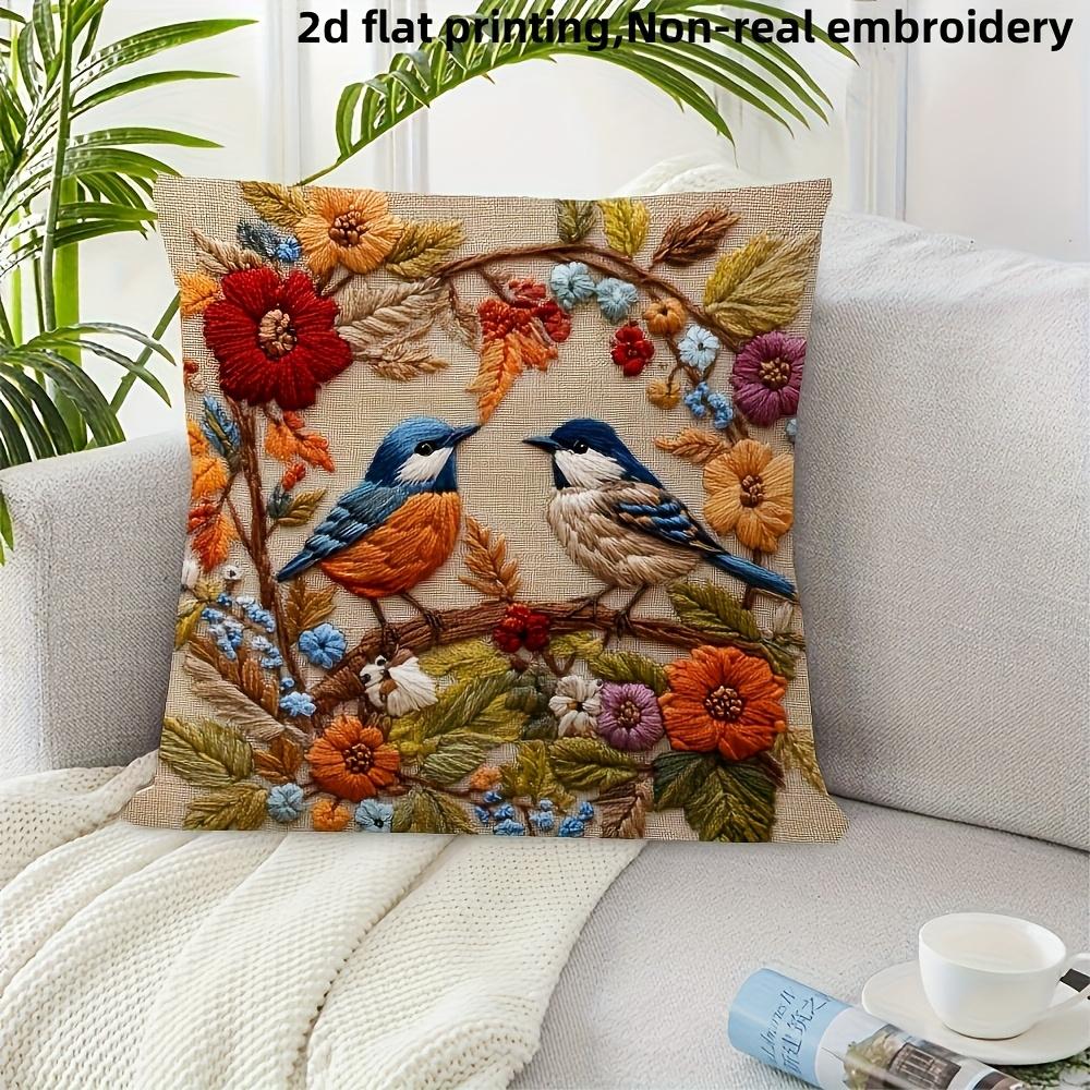 2D Vlakke # Kerst Decoratie Kussenhoes Vintage Wintervogels Bloemenkrans Linnen Kussensloop Voor Bank Bank Bed