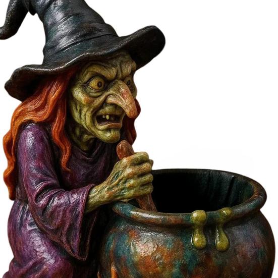 Witch Pen Holder Halloween Decoration Large Capacity Spooky Witch Design Desktop Pen Organizer Makeup Brush Holder