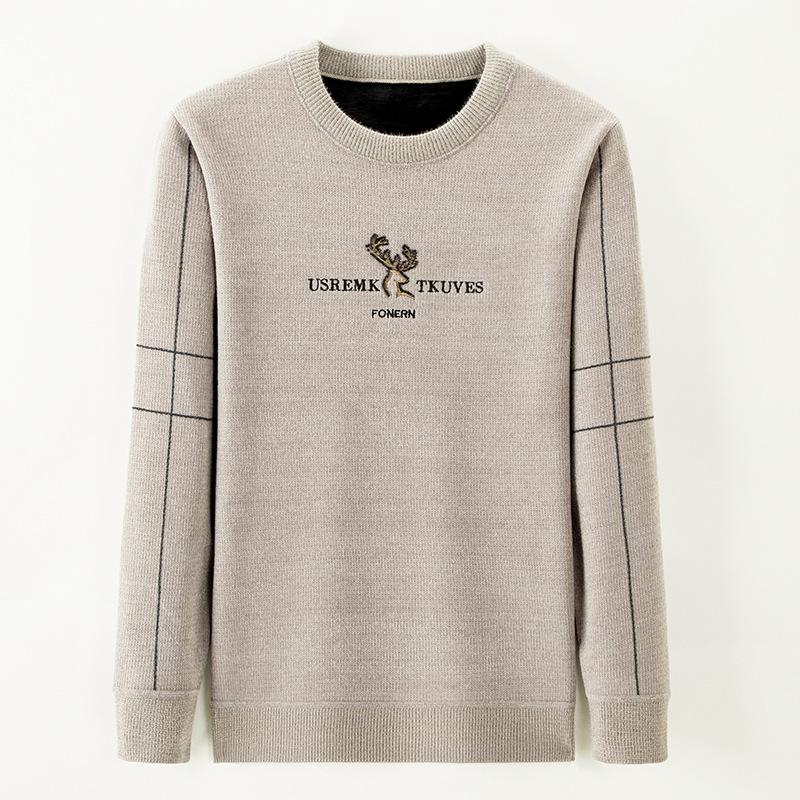 New Winter Velvet Warm Sweater for Men Thickened Chenille Middle-aged Men's Round Neck Knitted Bottoming Shirt for Men