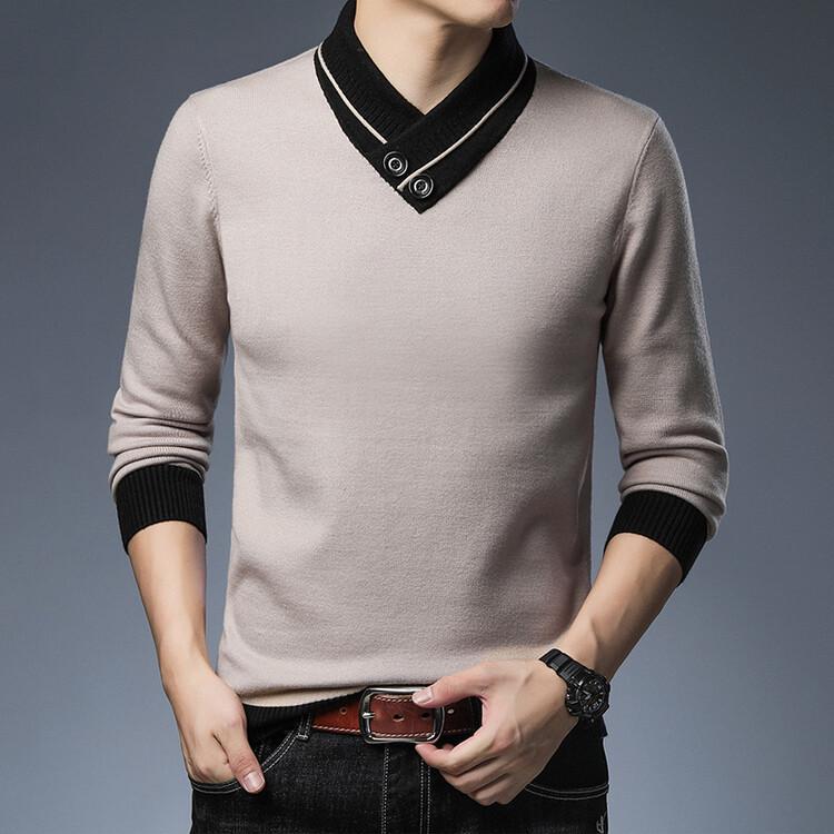 Pierre Cardin Men's Thickened Knit Pullover – Casual Autumn/Winter Long-Sleeved Sweater for Middle-Aged Men