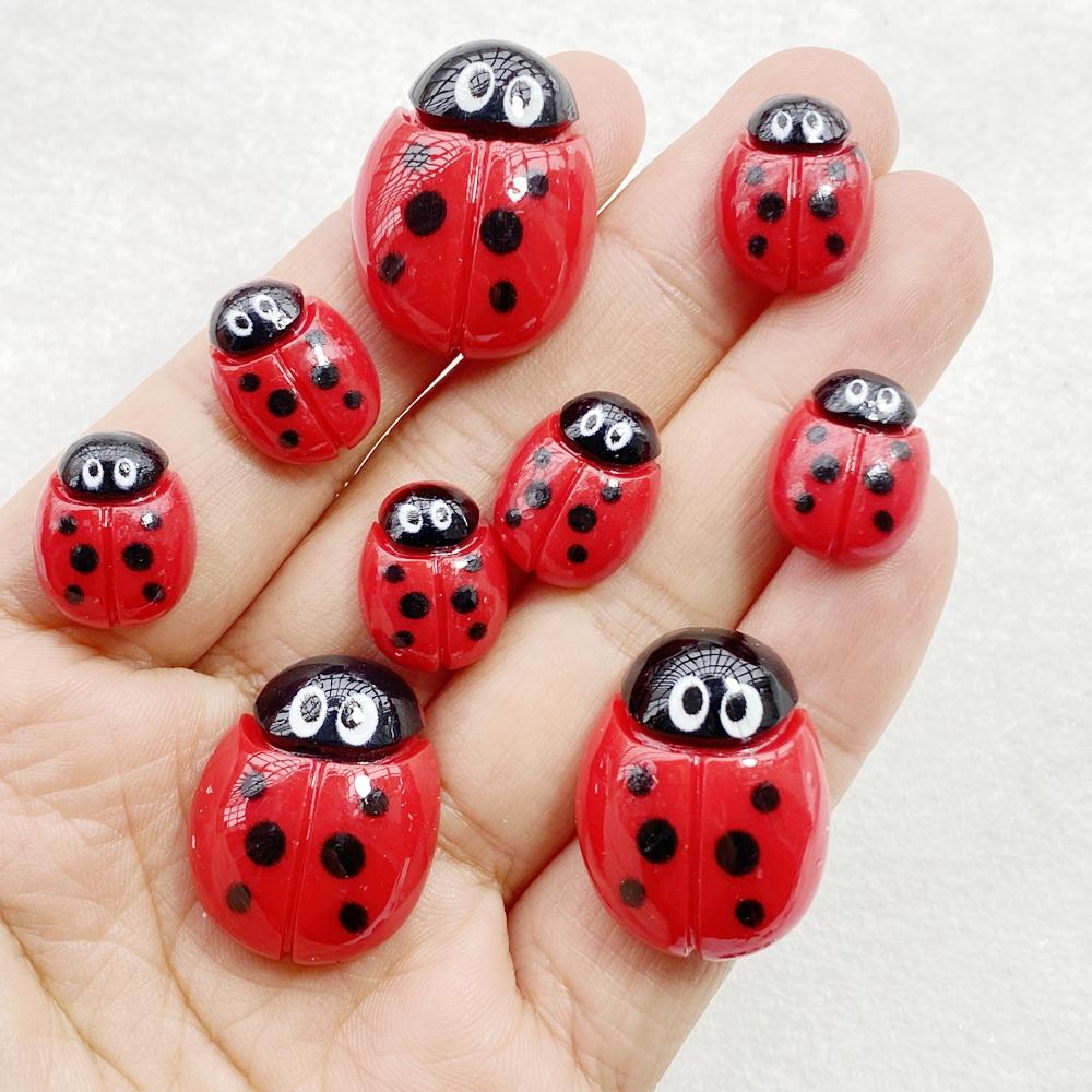 10pcs Colorful Kawaii Cartoon Red Beetle Flat Bottom Cookie Flat Back Resin Scrapbooks Figurines DIY Decor Crafts
