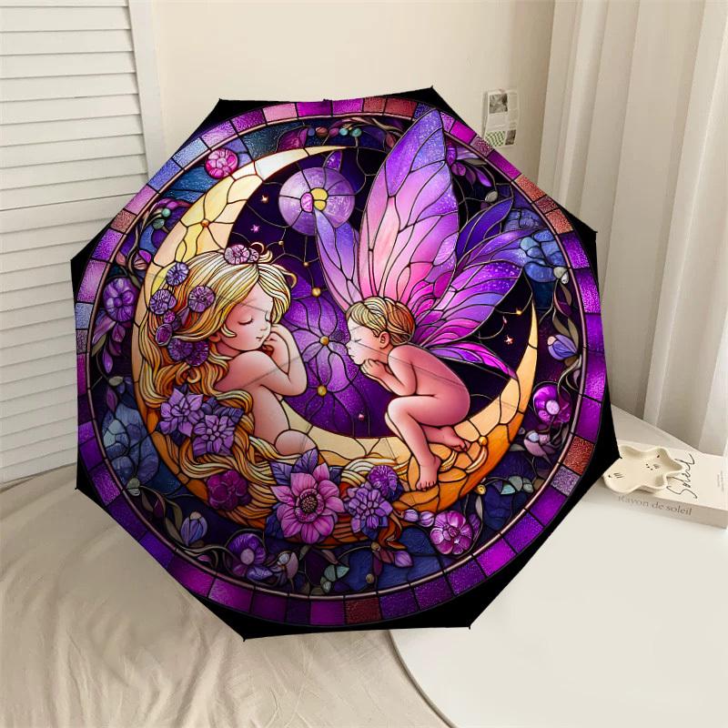 

1PC fairy stained glassAutomatic Open/Close Umbrella with Windproof, 8-Rib Sturdy Canopy, Durable Ribs, Fashionable Design1310A
