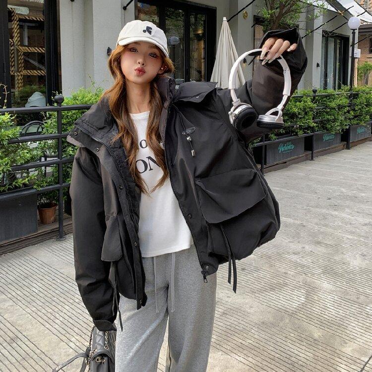 

Женская зимняя розовая свободная куртка-спецодежда с капюшоном M чёрный