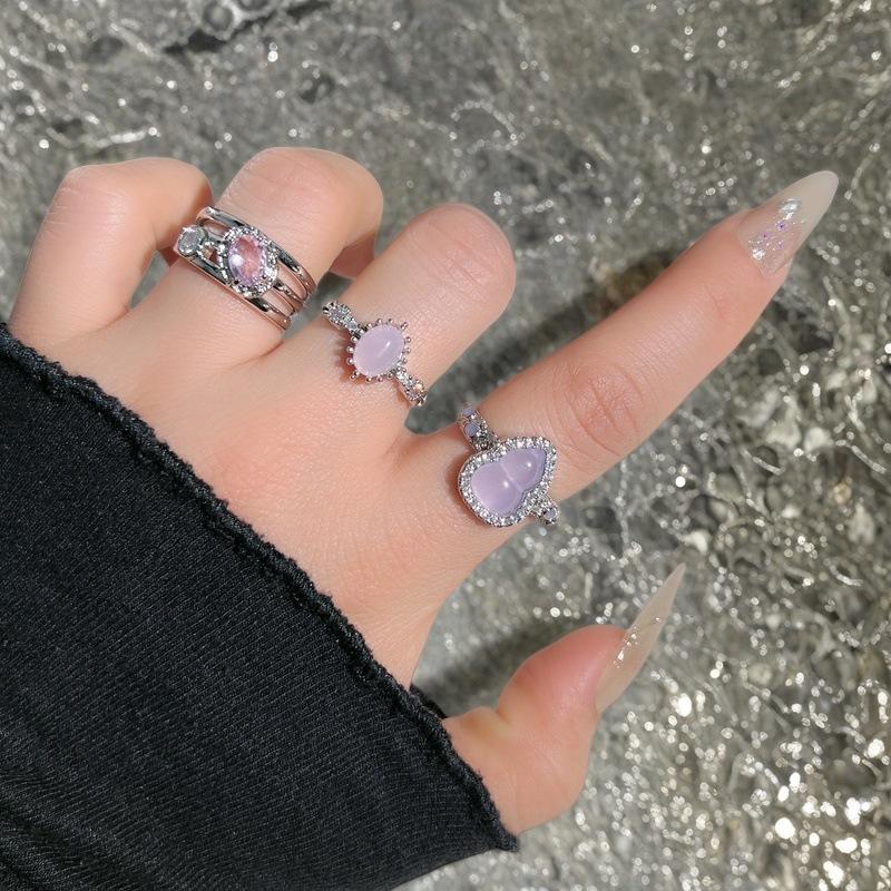 Niche Design Exquisite Imitation Chalcedony Moonstone Series Ring High-End Light Luxury Full Of Diamonds Zircon Accessories