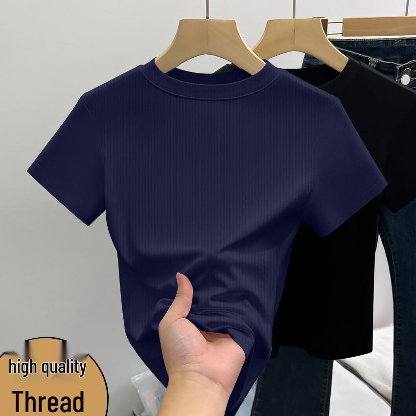 Commuting Korean Style Girls' Solid Color Slim Short Sleeve Ribbed Fashion Top
