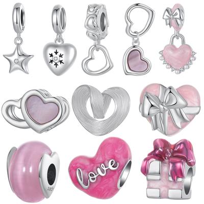 Heart Series Beaded Combination Diy Bracelet Accessories 925 Silver Light Luxury Jewelry Pink Valentine'S Day Gift