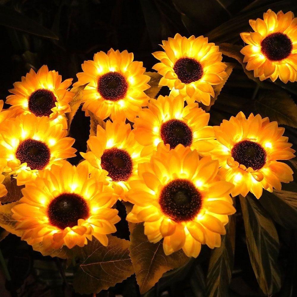 Waterproof Solar Sunflower Lawn Lamp Yellow Flower Realistic Design Solar Stake Light Creative Shape Solar Powered