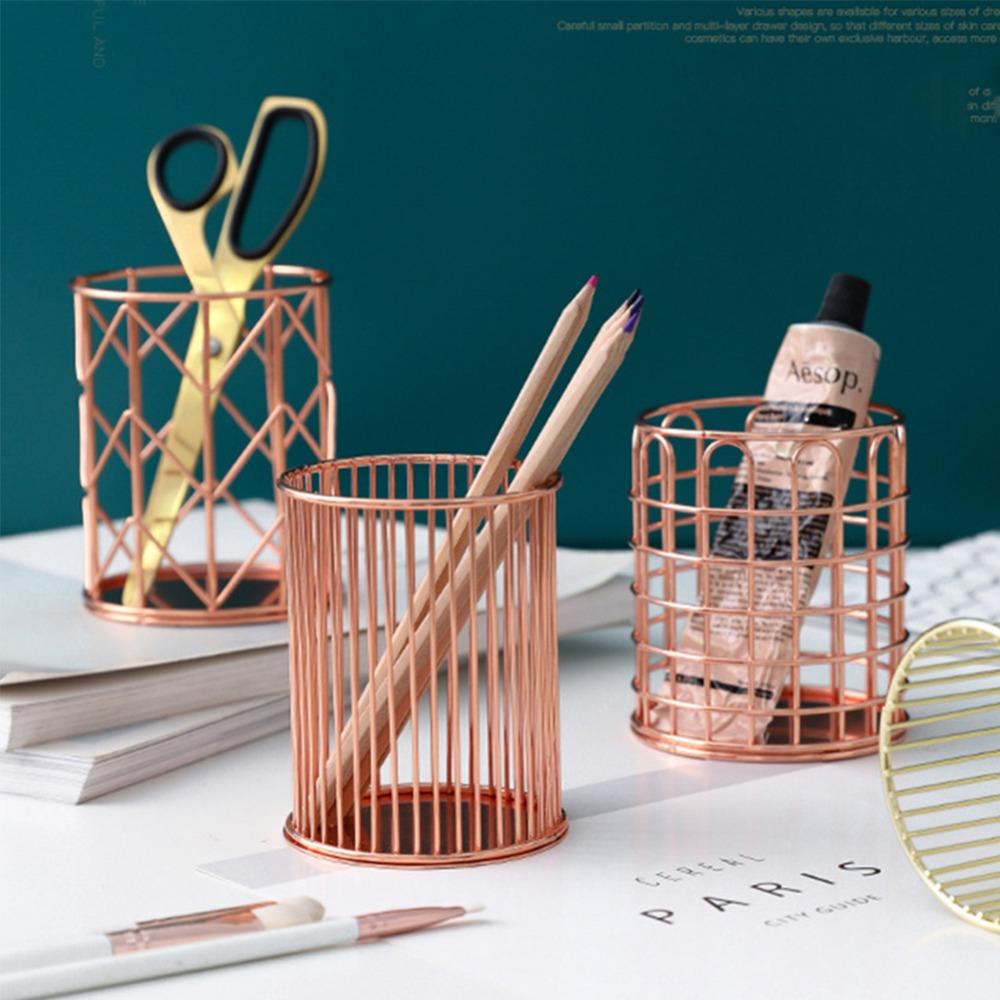 Metal Mesh Square Desktop Pencil Holder Makeup Sorting Storage Organizer Black Silver Gold Holder Stationery Supplies Basket