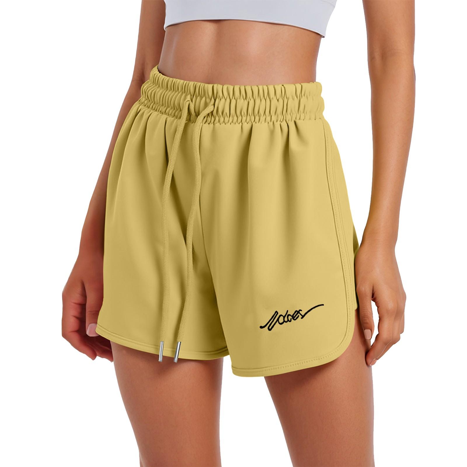 

Женские спортивные шорты, повседневные свободные однотонные шорты с эластичной резинкой на талии XL жёлтый