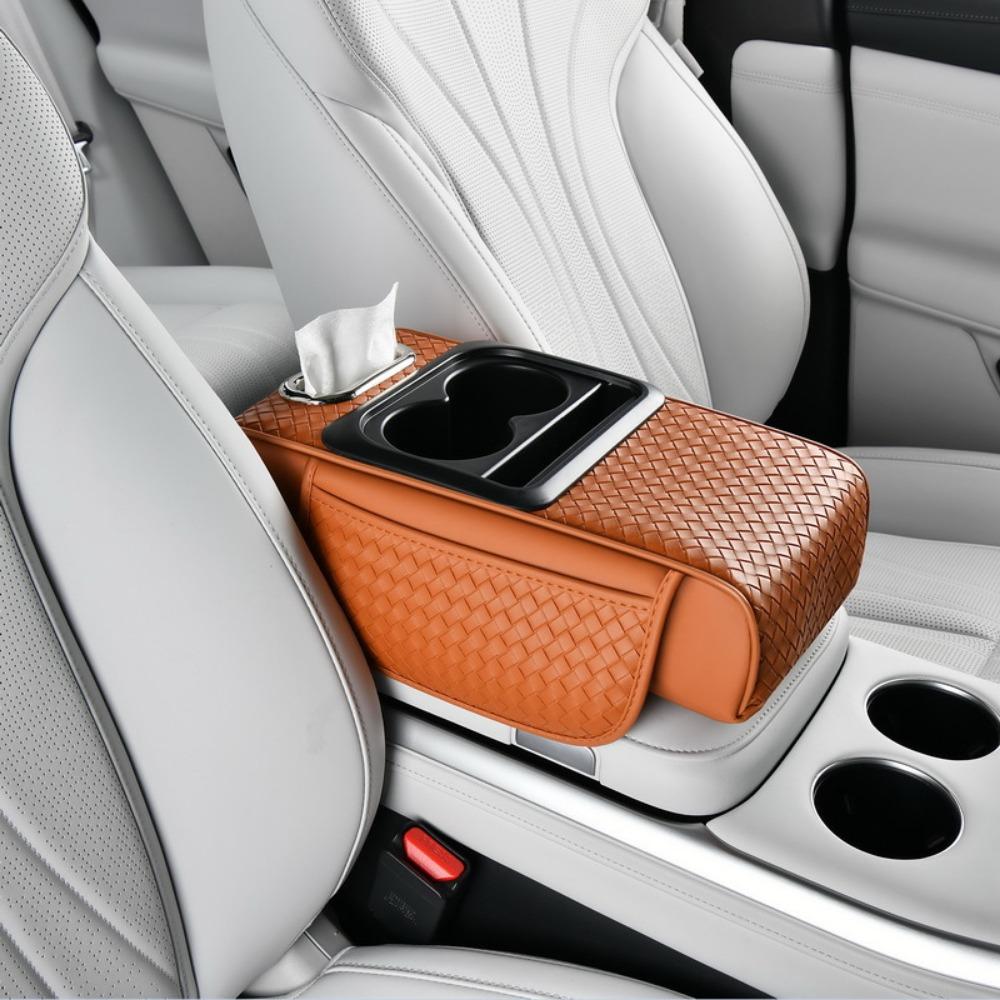 

Cup Holder Armrest Storage Organizer Box Phone Slot Auto Armrest Cover Car Interior коричневий
