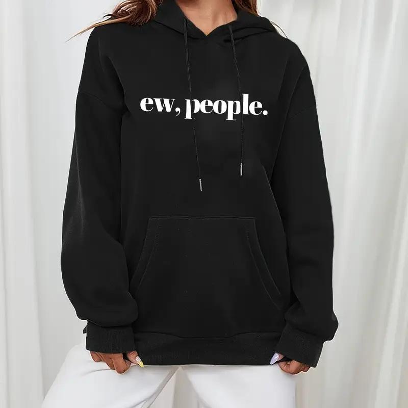 Ladies Spring Autumn Casual Hooded Long Sleeve Big Pocket  EW.PEOPLE Letter Printed Pullover Hoodies Sweatshirt Top