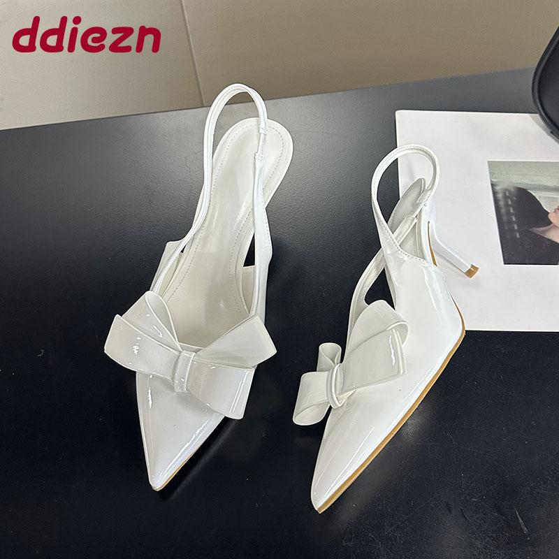 Fashion Footwear Butterfly-Knot Women Thin Heels Sandals Shoes Female Slides Fashion Pointed Toe Ladies High Heels Sandals Shoes Pumps