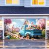 2D Easter Bunny Truck Backdrop Cloth Spring Cherry Blossom Village Outdoor Decor