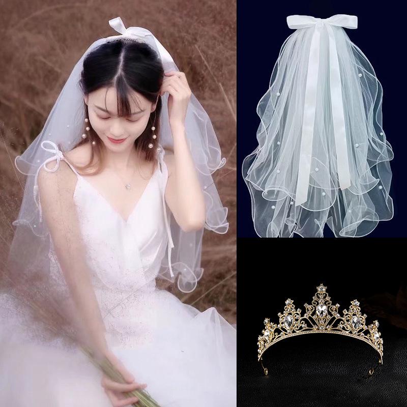 Golden Crown Veil Set: Bridal Hair Accessories & Wedding Photo Prop