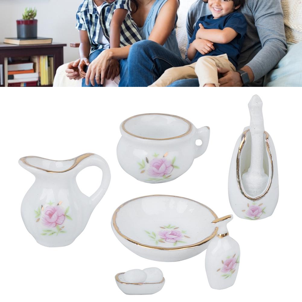 8Pcs 1:12 Miniature DIY Dollhouse Furniture Component Accessories Rose Bathroom PorcelainRose