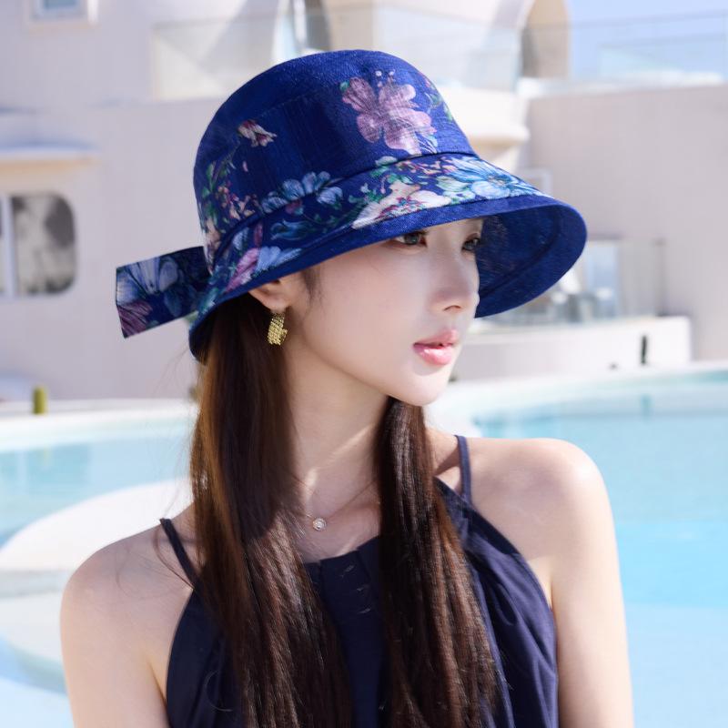 

Spring and summer new flower rendering bucket hat large brim showing small face breathable outdoor sunscreen hat sunshade sun hat one size