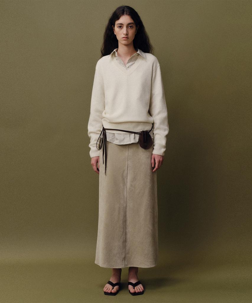 Beiodeu Suede Long Skirt_Gray