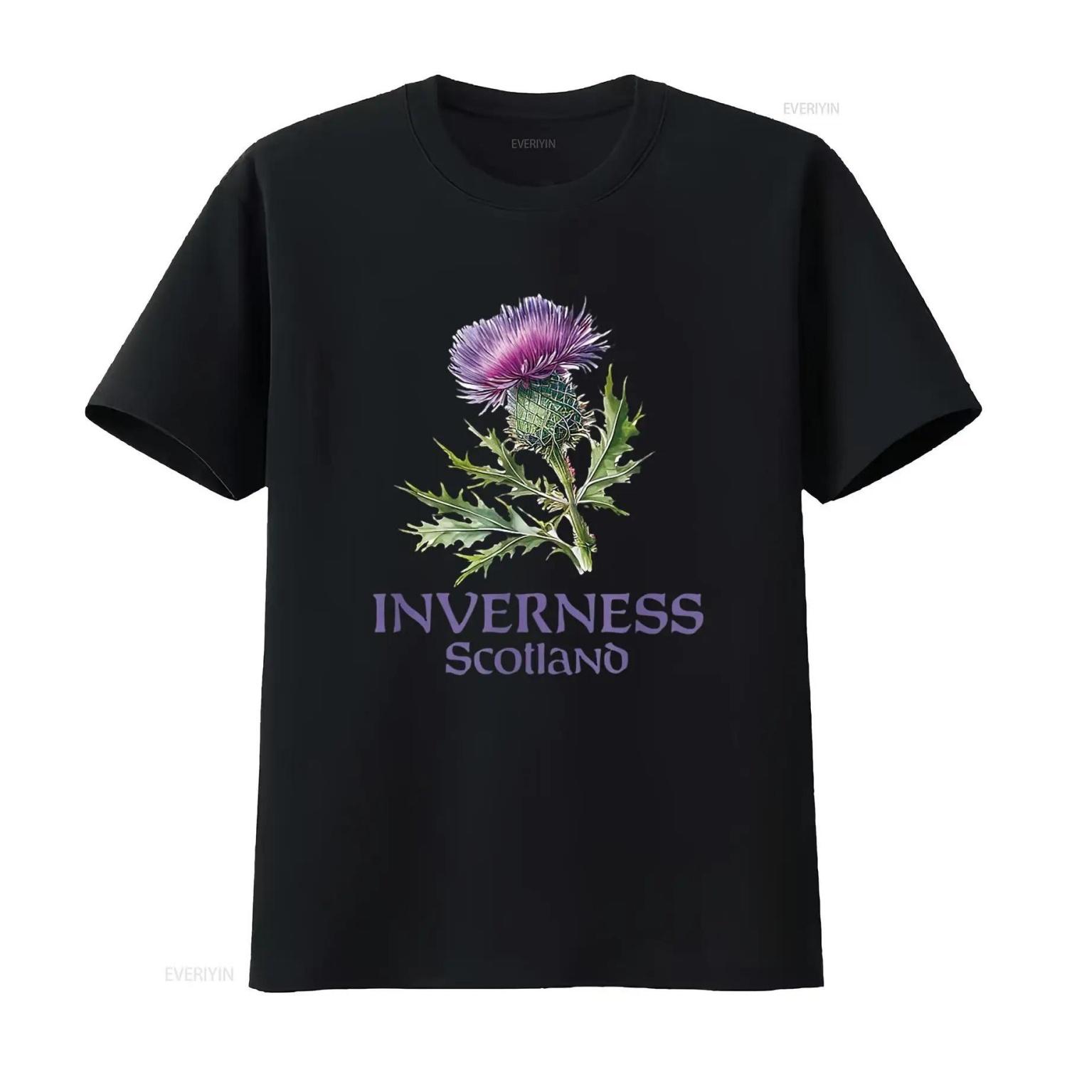 

Womens Inverness Scotland Watercolor Thistle T Shirt Black Large Vintage Washed Fashion Versatile Top For Everyday Wear Soft S