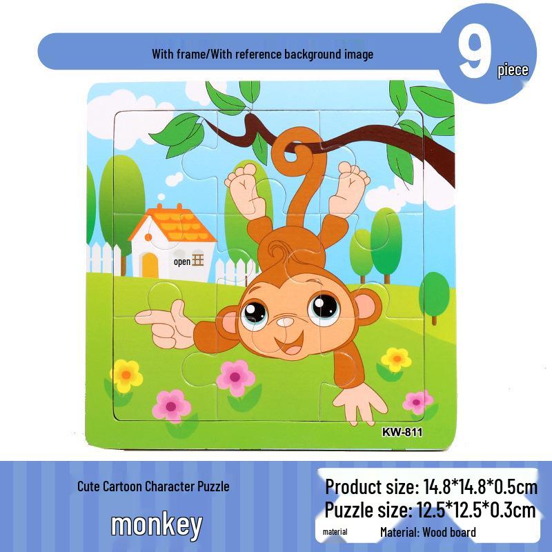 Frühpädagogisches Holztiere-Puzzlebrett für Kinder von 0-3 Jahren - 9-teiliges Lernspielzeug