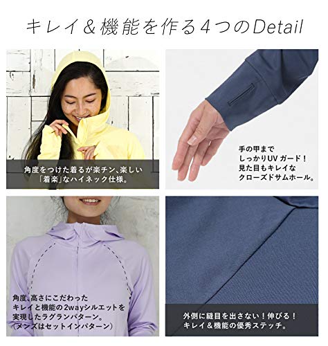 Heleiwaho Women's Rash Guard, Hoodie, Long Sleeve, Amphibious, Sweat-Wicking, Quick-Drying, UV Protection, UPF 50+, Size M, Black