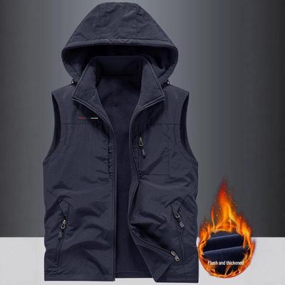Men's Plus Velvet Double-Sided Outdoor Fleece Sherpa Vest with Detachable Hood